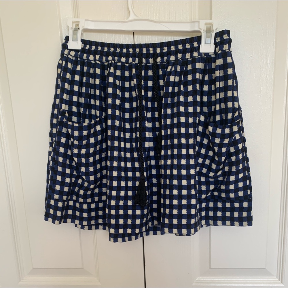 Blue Checkered Skirt with Tassels